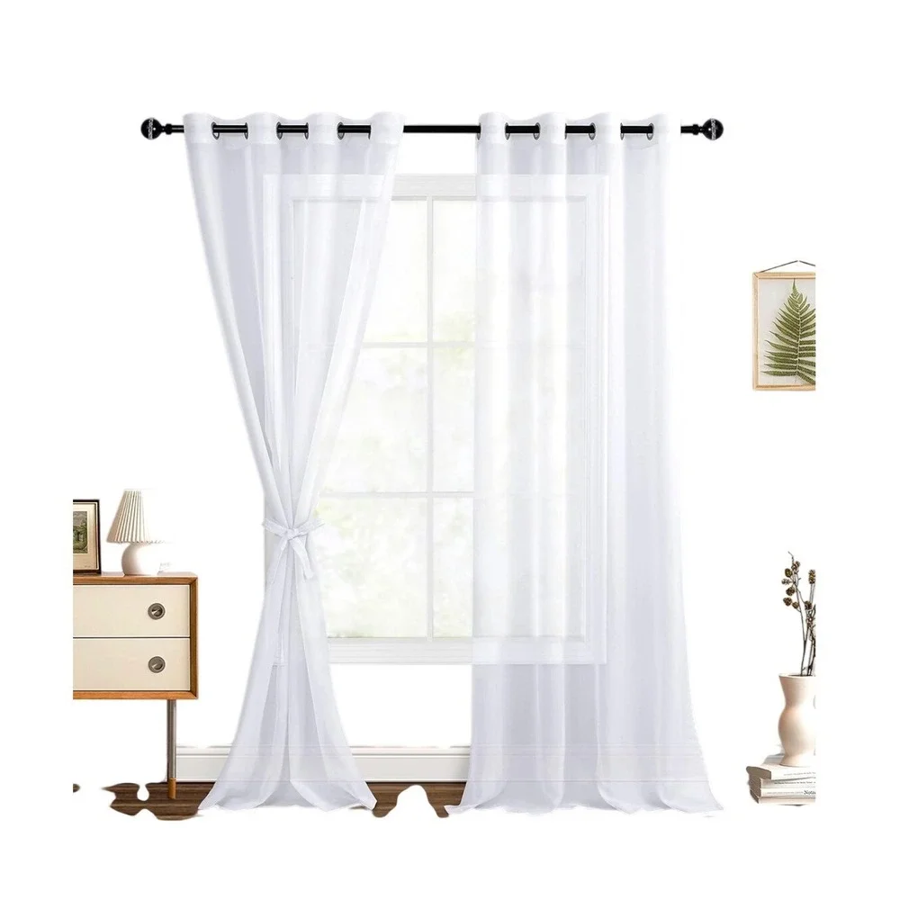 Hiasan White Sheer Curtains 52‎ x 102 Grommet Top Set of 2 Panels